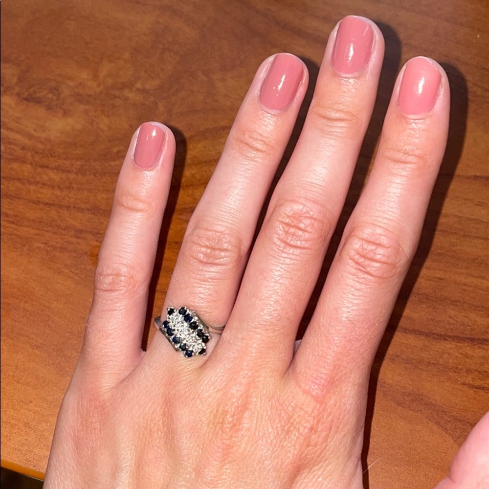 Sapphire and Diamond 10K white gold vintage ring